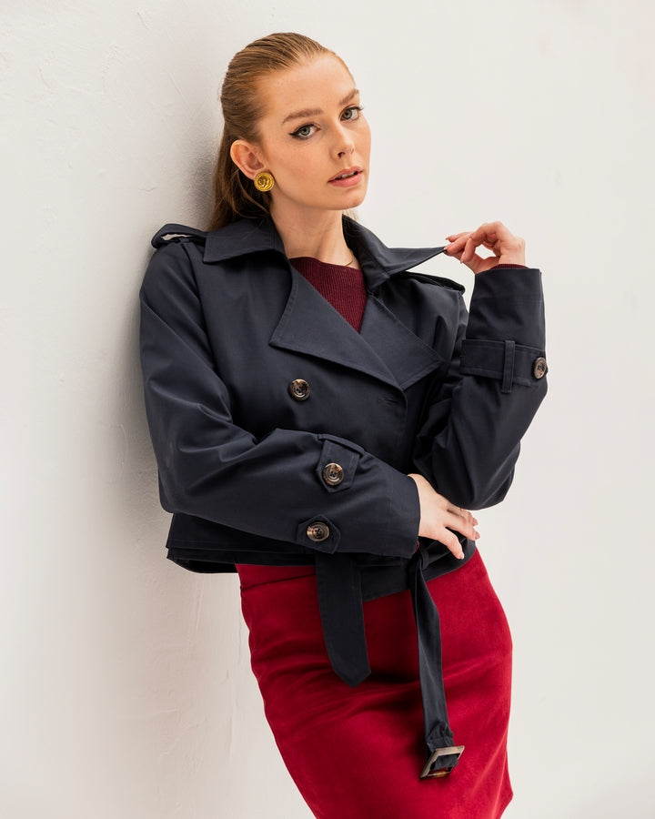 Navy Blue Reversible Trench Coat