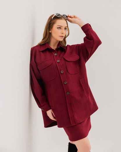 Burgundy Suede Oversized Shirt