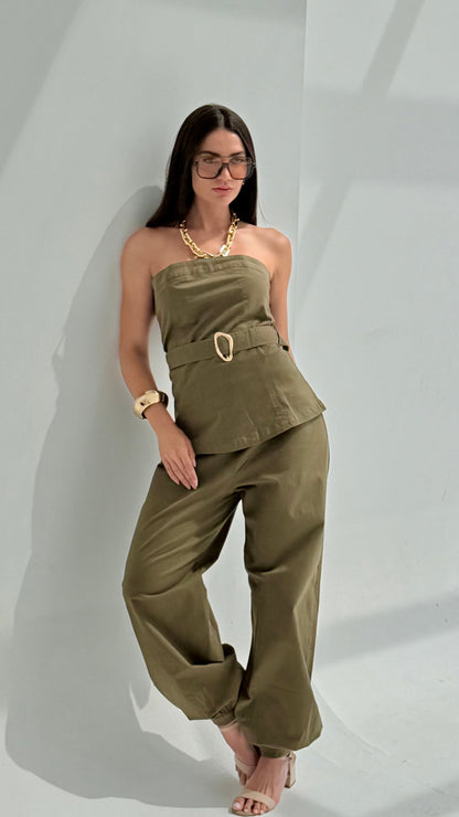 Olive Gabardine balloon pants