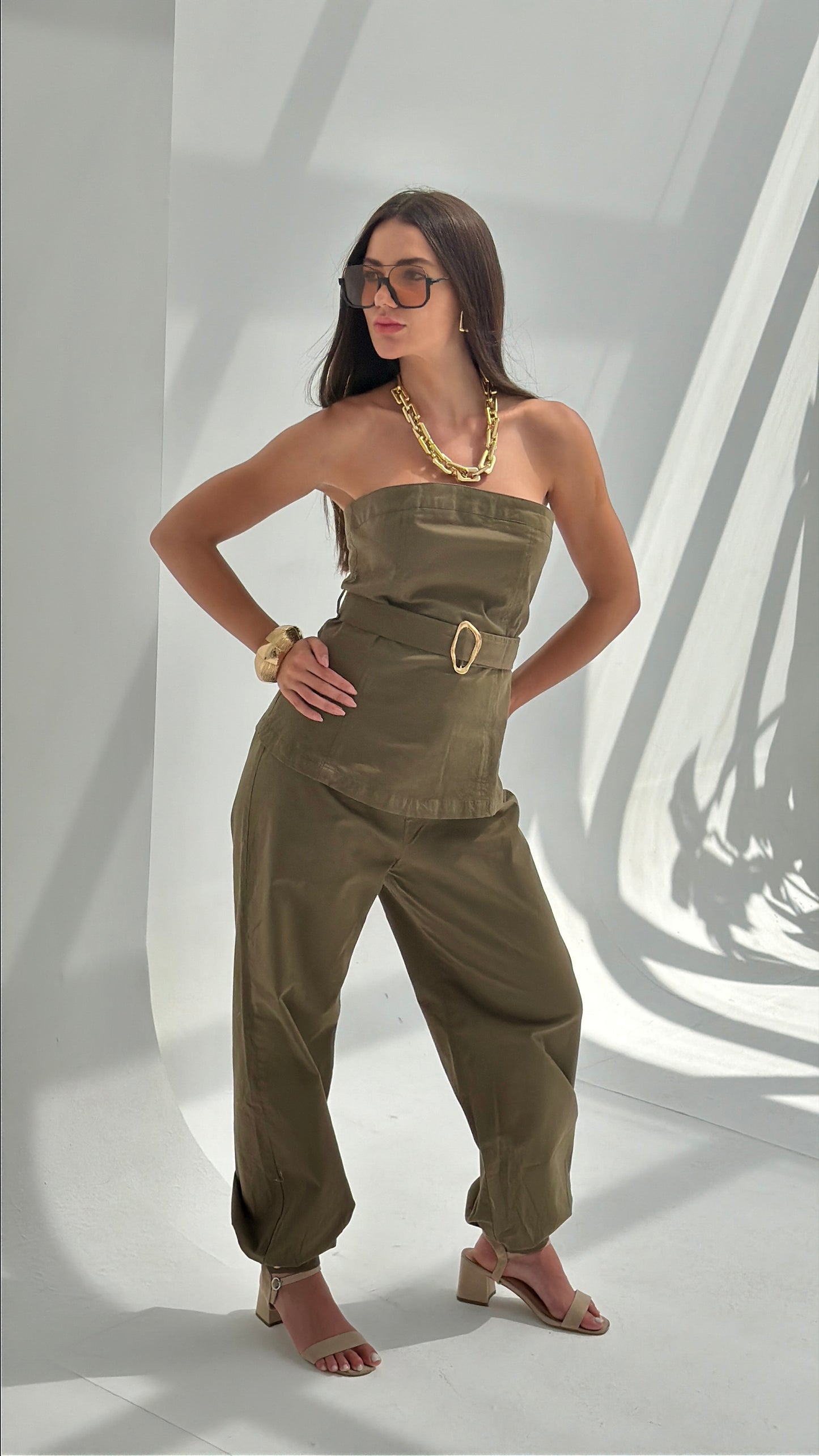 Olive Gabardine balloon pants