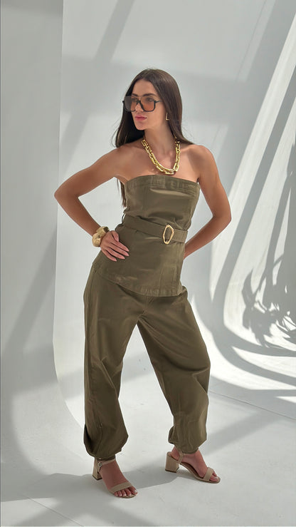Olive Gabardine balloon pants