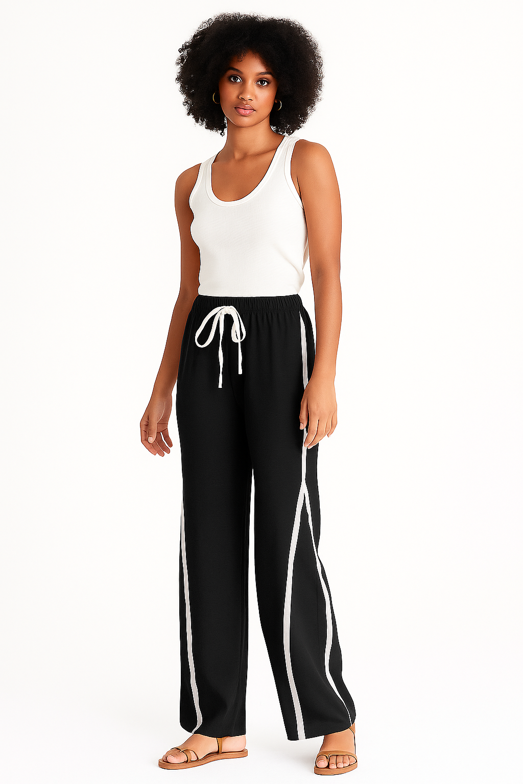 Linen silk striped pants