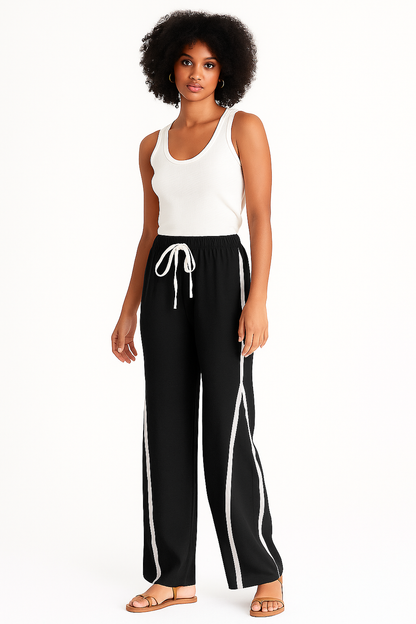 Linen silk striped pants