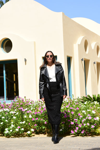 Leather cropped trench coat