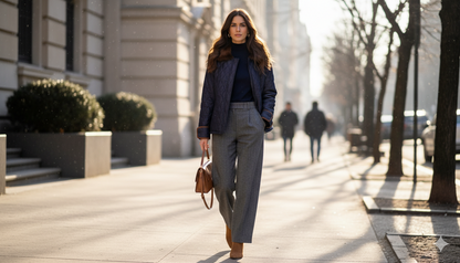 Denim puff jacket with fur collar