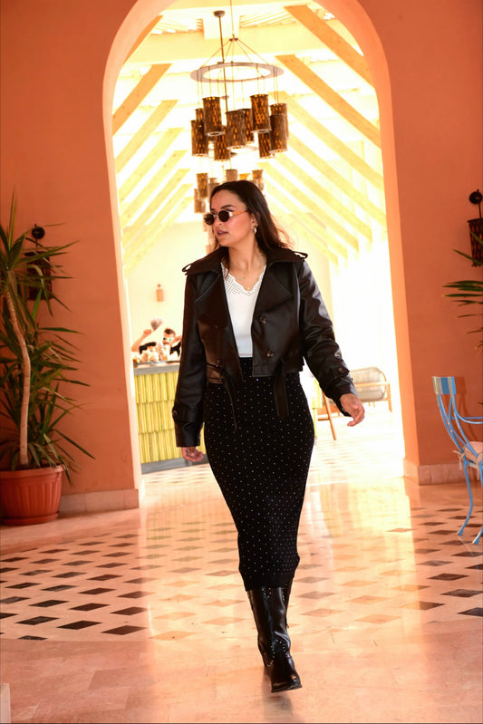 Leather cropped trench coat