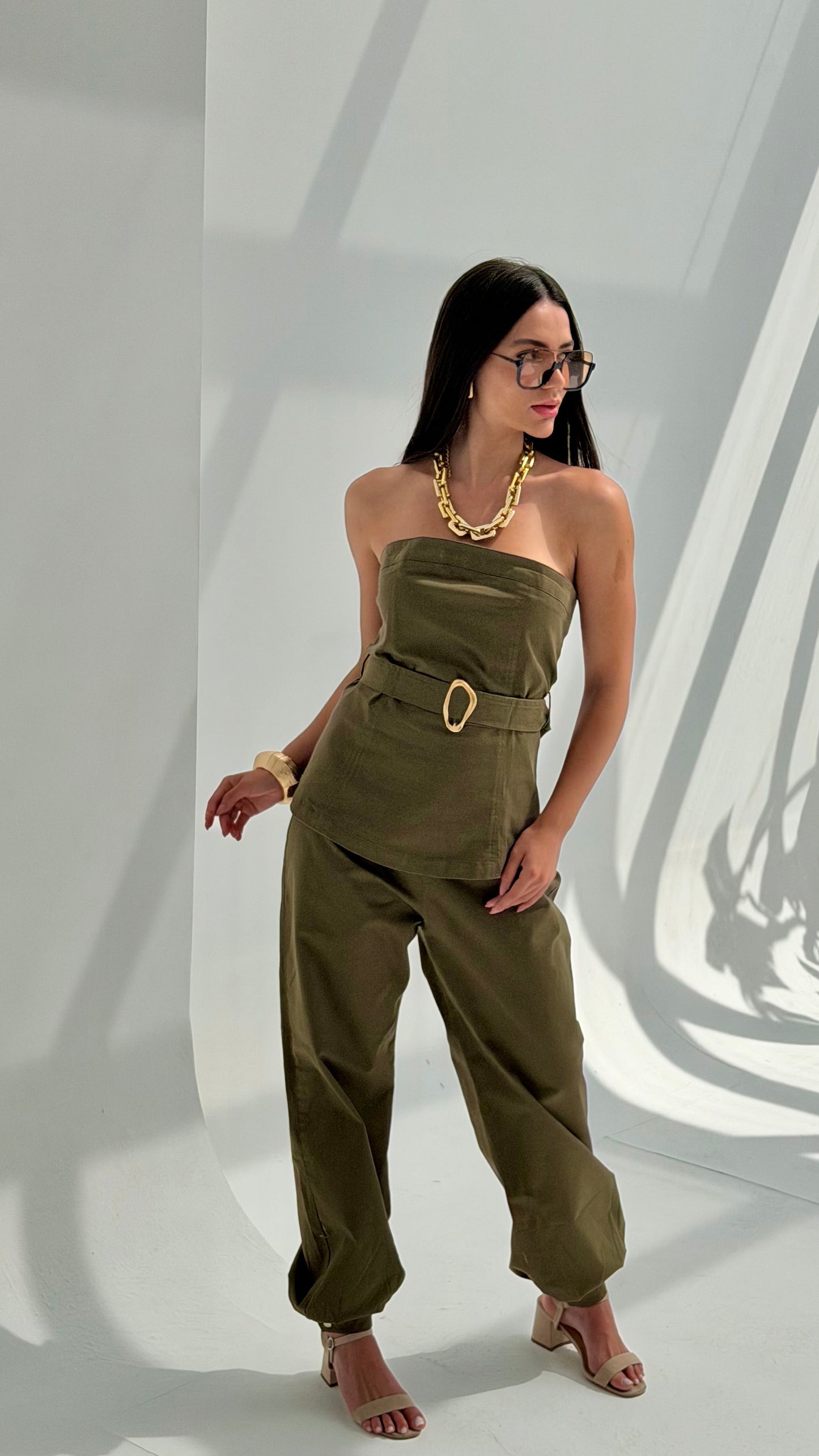 Olive Gabardine balloon pants