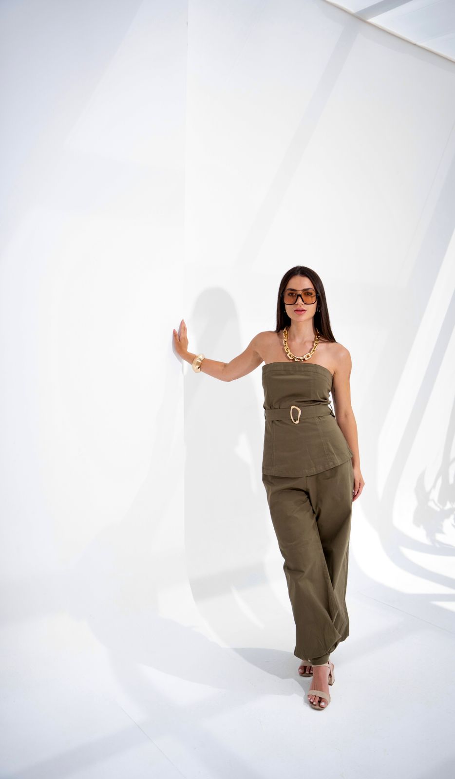 Olive Gabardine balloon pants