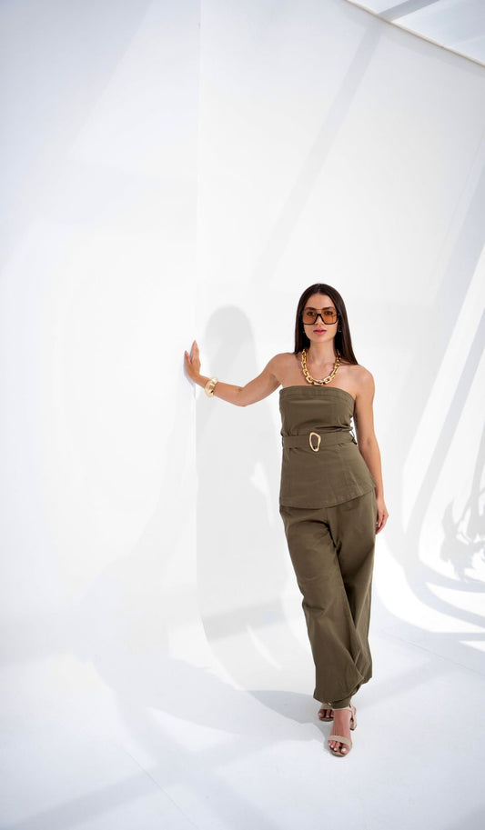 Olive Gabardine balloon pants
